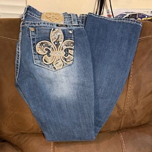 Miss Me Blue Boot Cut Jeans with Gold Fleur-de-Lis